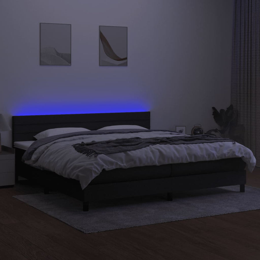 Boxspring Met Matras En Led Stof Zwart 200 x 200 cm Horizontale strepen