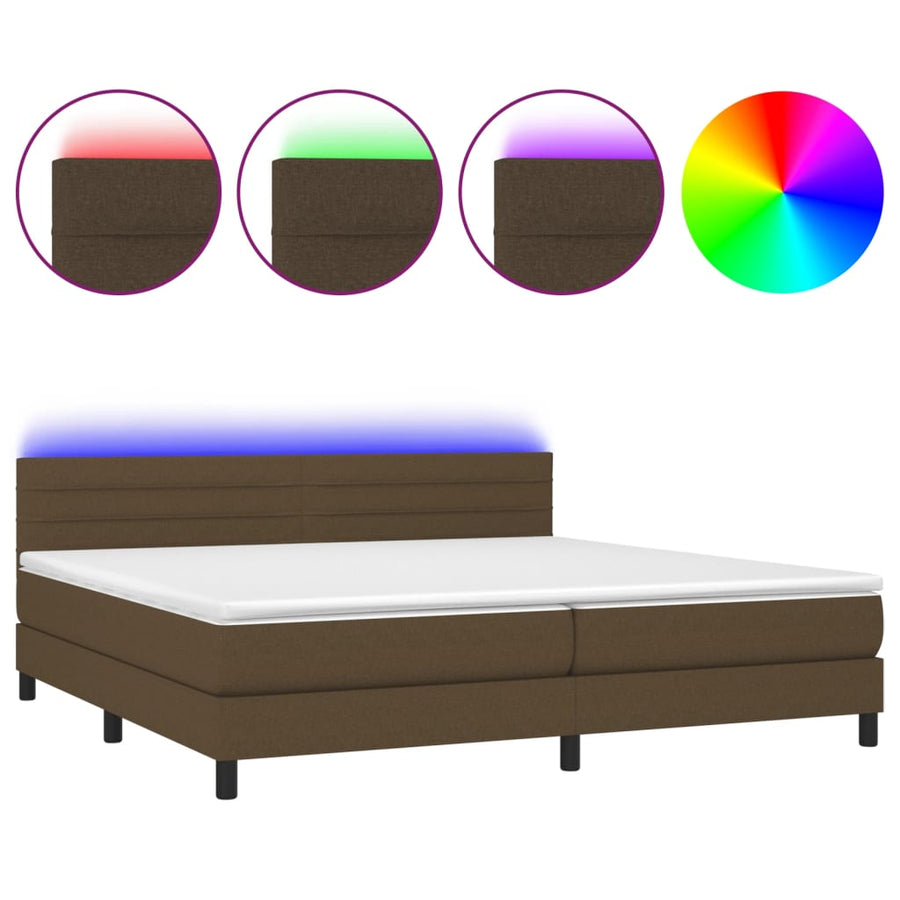 Boxspring Met Matras En Led Stof Donkerbruin 200 x 200 cm Horizontale strepen