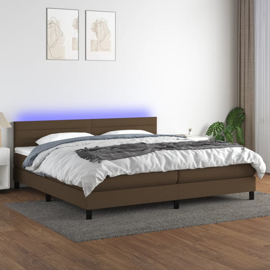Boxspring Met Matras En Led Stof Donkerbruin 200 x 200 cm Horizontale strepen