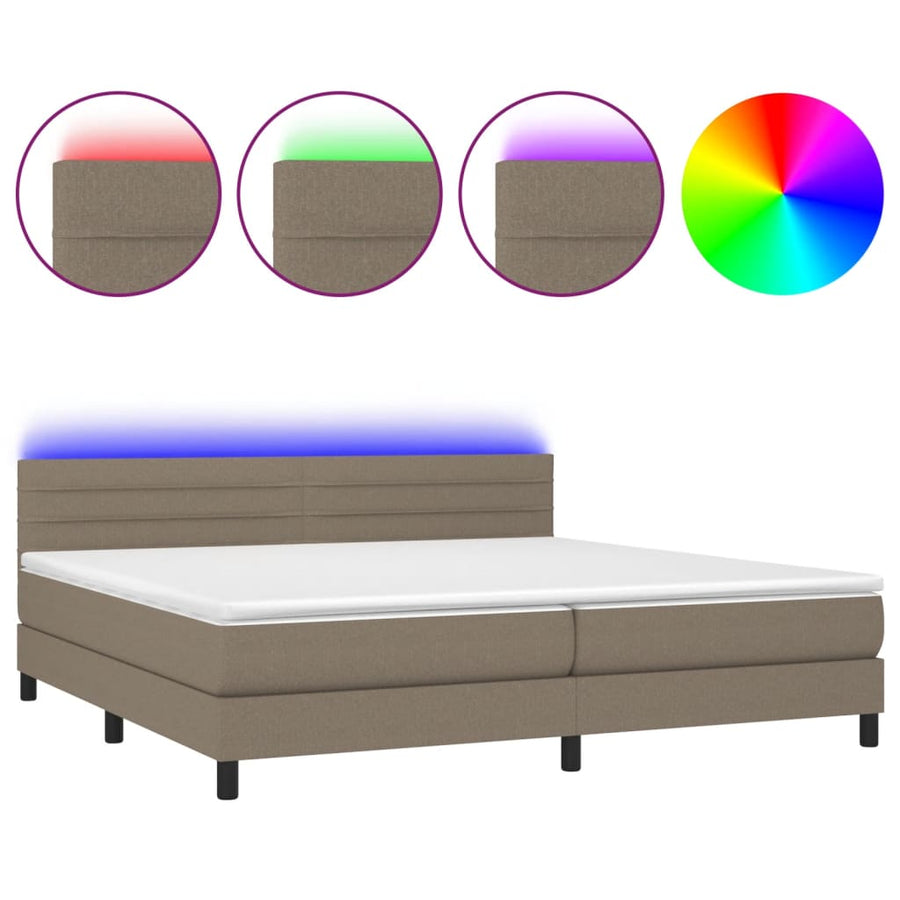 Boxspring met matras en LED stof taupe 200x200 cm 200 x 200 cm Horizontale strepen