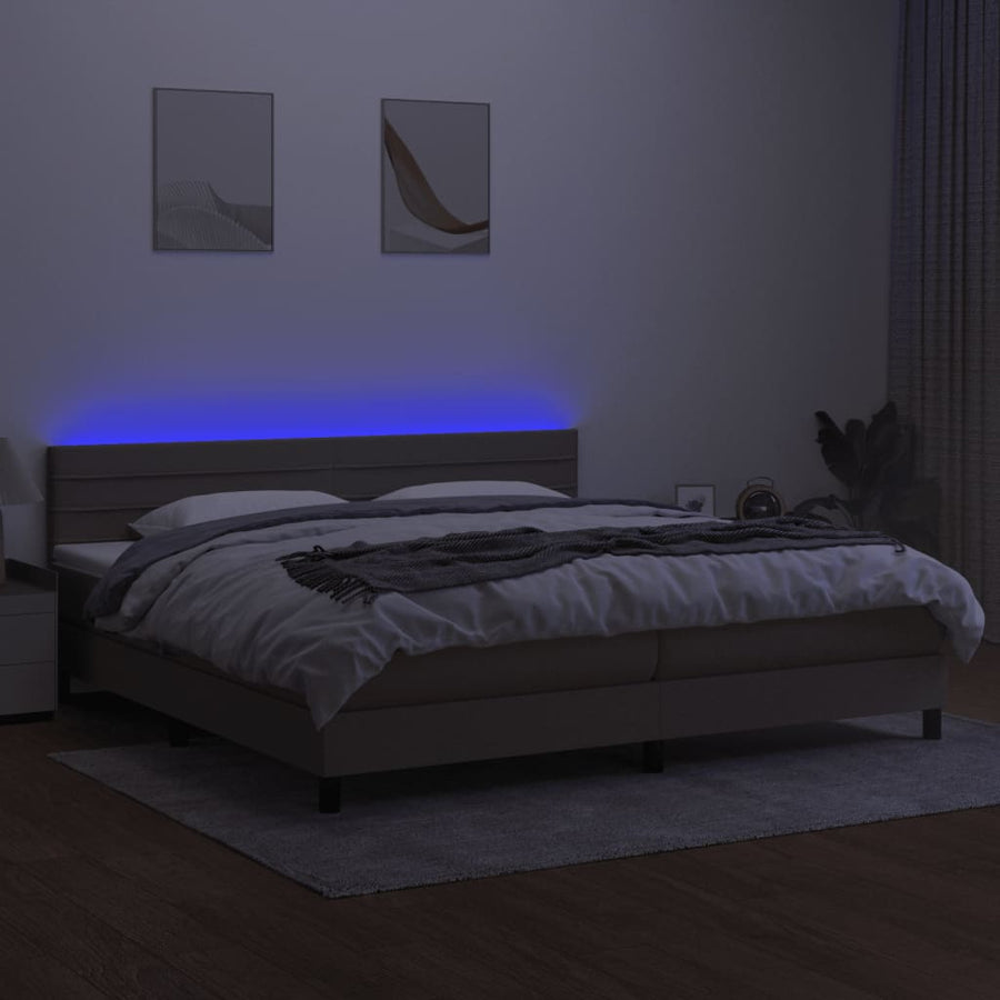 Boxspring met matras en LED stof taupe 200x200 cm 200 x 200 cm Horizontale strepen