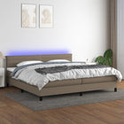 Boxspring met matras en LED stof taupe 200x200 cm 200 x 200 cm Horizontale strepen