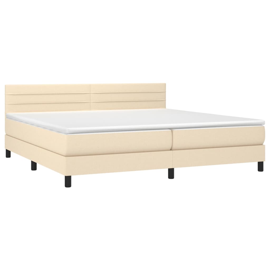 Boxspring Met Matras En Led Stof Kleurig Crème 200 x 200 cm Horizontale strepen