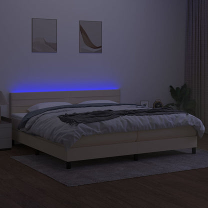 Boxspring Met Matras En Led Stof Kleurig Crème 200 x 200 cm Horizontale strepen