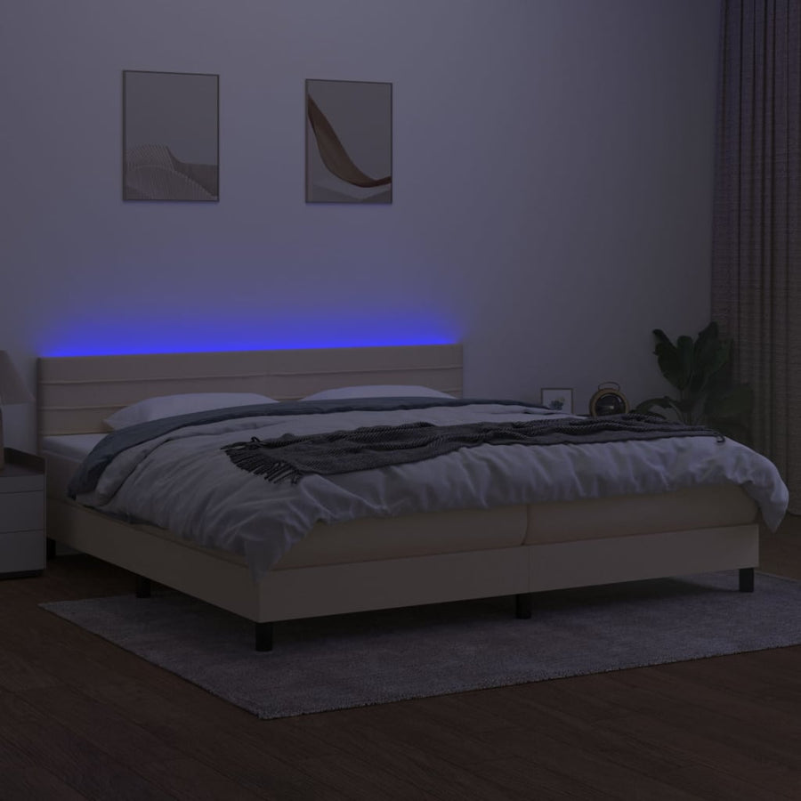 Boxspring Met Matras En Led Stof Kleurig Crème 200 x 200 cm Horizontale strepen