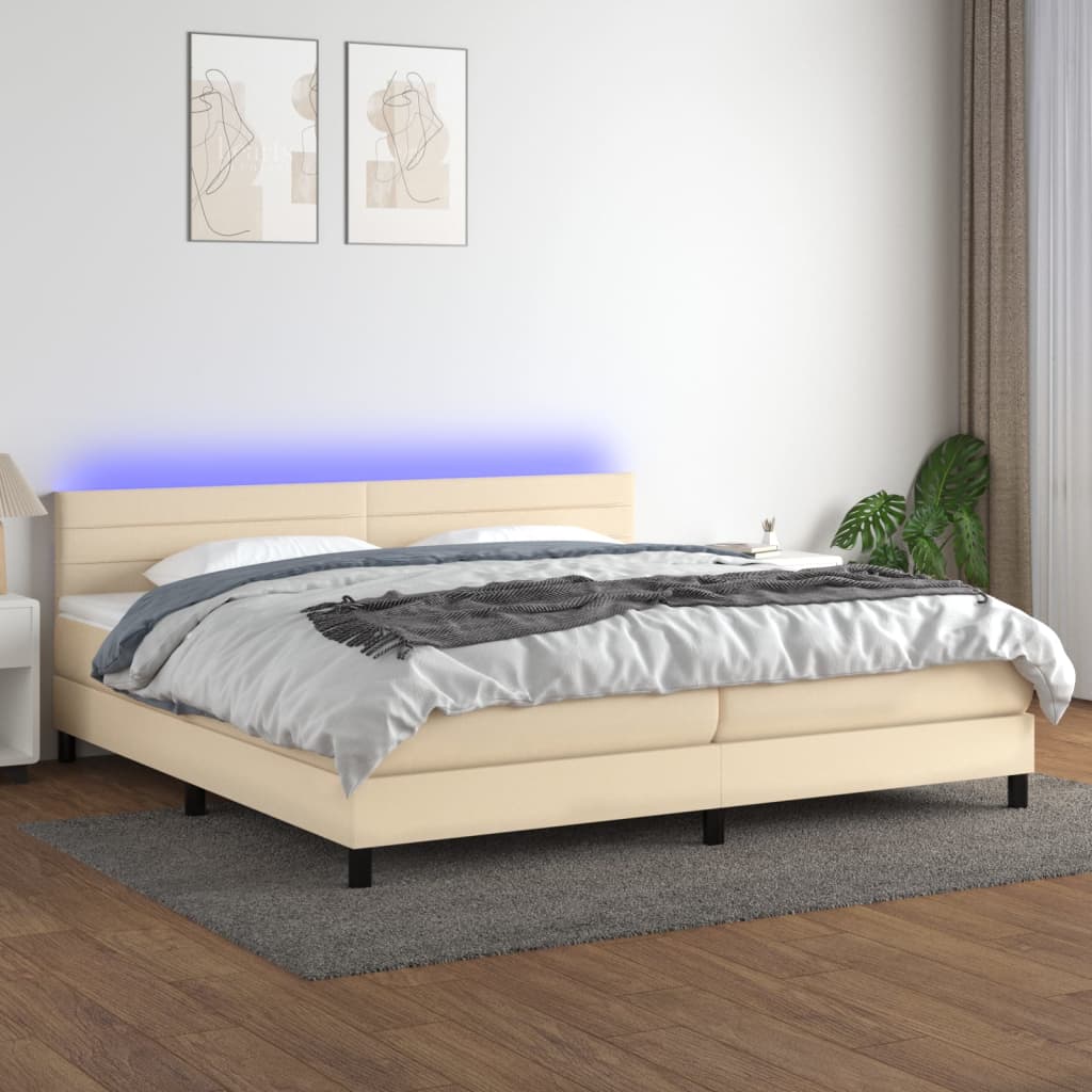 Boxspring Met Matras En Led Stof Kleurig Crème 200 x 200 cm Horizontale strepen