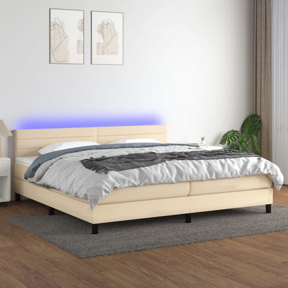 Boxspring Met Matras En Led Stof Kleurig Crème 200 x 200 cm Horizontale strepen