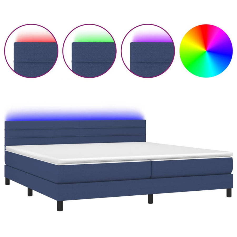 Boxspring Met Matras En Led Stof Blauw 200 x 200 cm Horizontale strepen