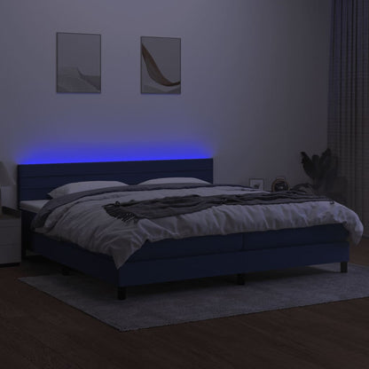 Boxspring Met Matras En Led Stof Blauw 200 x 200 cm Horizontale strepen