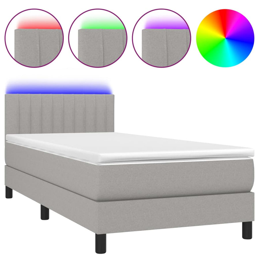 Boxspring Met Matras En Led Stof Lichtgrijs 80 x 200 cm Verticale strepen