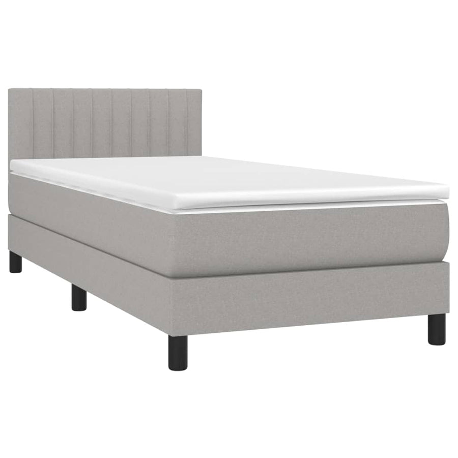 Boxspring Met Matras En Led Stof Lichtgrijs 80 x 200 cm Verticale strepen