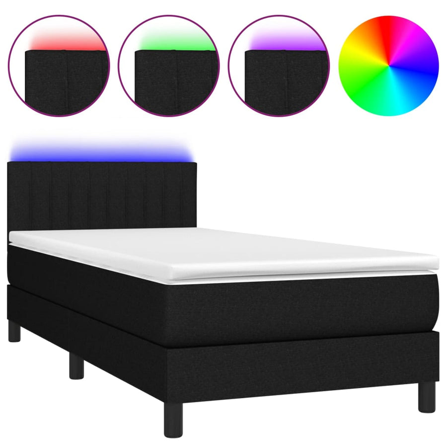 Boxspring Met Matras En Led Stof Zwart 80 x 200 cm Verticale strepen