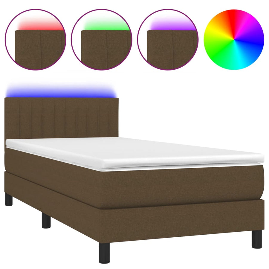 Boxspring Met Matras En Led Stof Donkerbruin 80 x 200 cm Verticale strepen