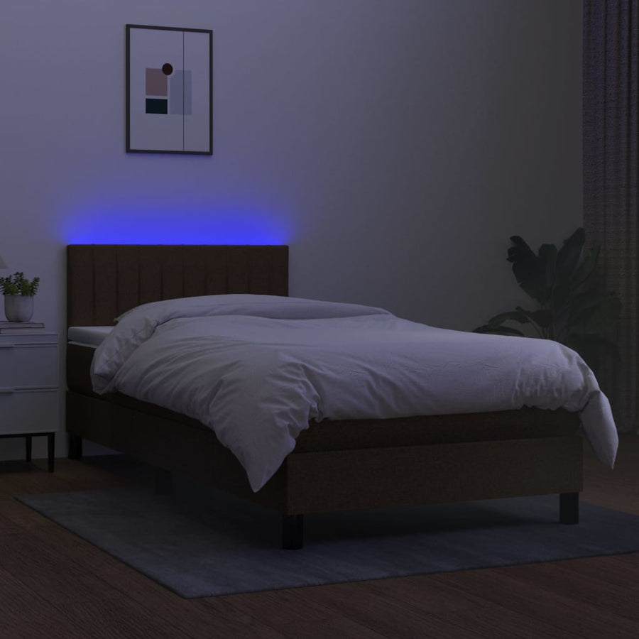 Boxspring Met Matras En Led Stof Donkerbruin 80 x 200 cm Verticale strepen