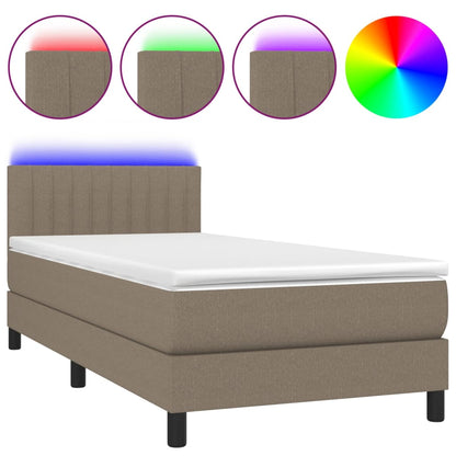 Boxspring met matras en LED stof taupe 80x200 cm 80 x 200 cm Verticale strepen