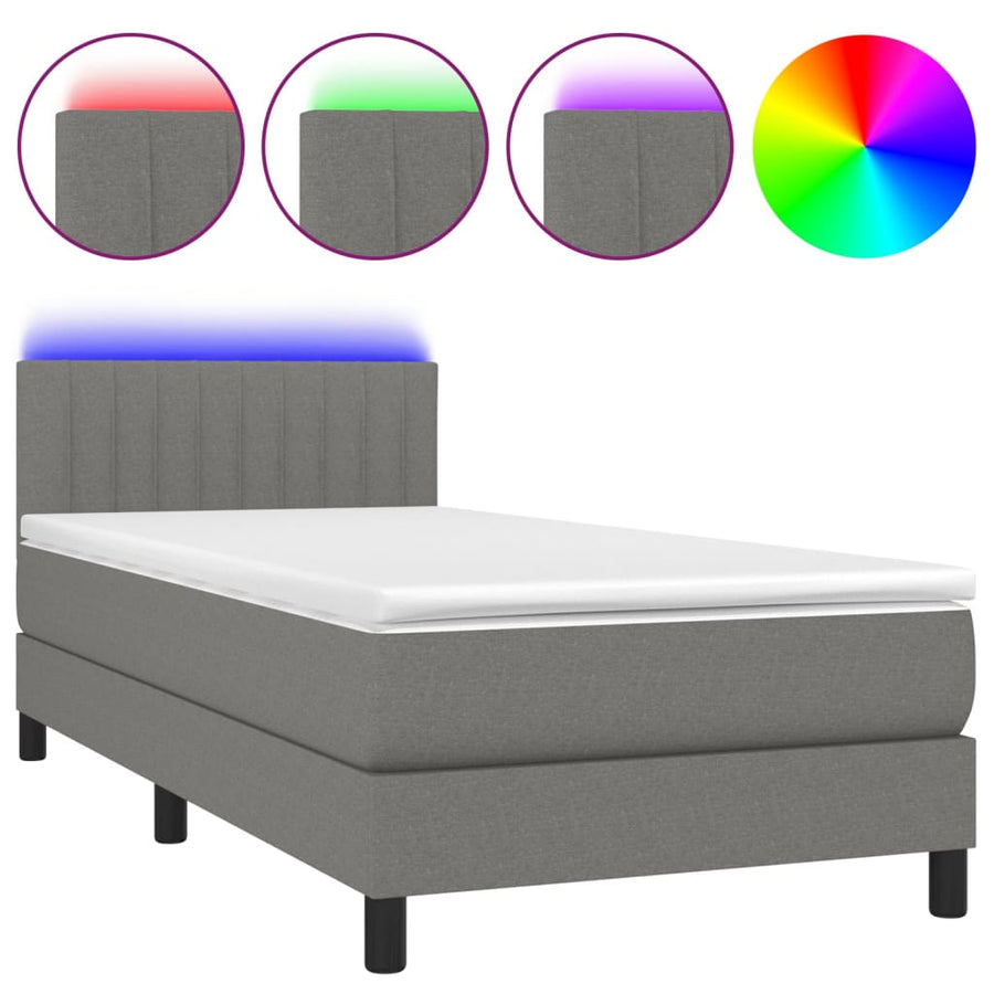 Boxspring Met Matras En Led Stof Donkergrijs 90 x 190 cm Verticale strepen
