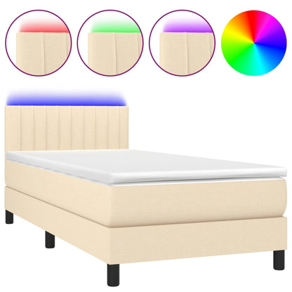 Boxspring Met Matras En Led Stof Kleurig 80X200 Cm Crème 90 x 200 cm Verticale strepen