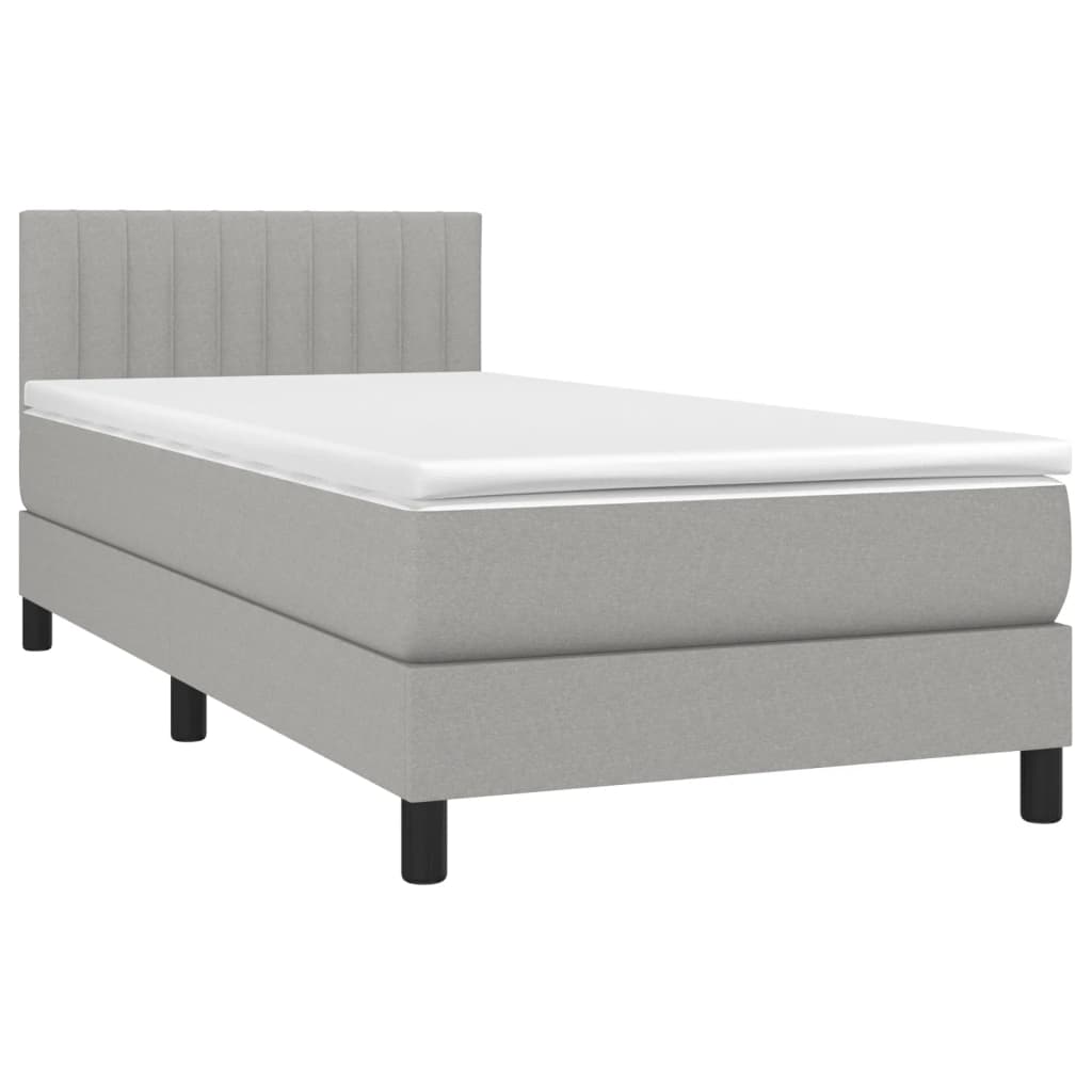 Boxspring Met Matras En Led Stof Lichtgrijs 100 x 200 cm Verticale strepen