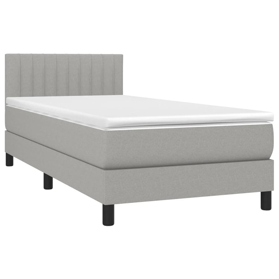 Boxspring Met Matras En Led Stof Lichtgrijs 100 x 200 cm Verticale strepen