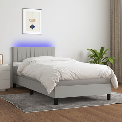 Boxspring Met Matras En Led Stof Lichtgrijs 100 x 200 cm Verticale strepen