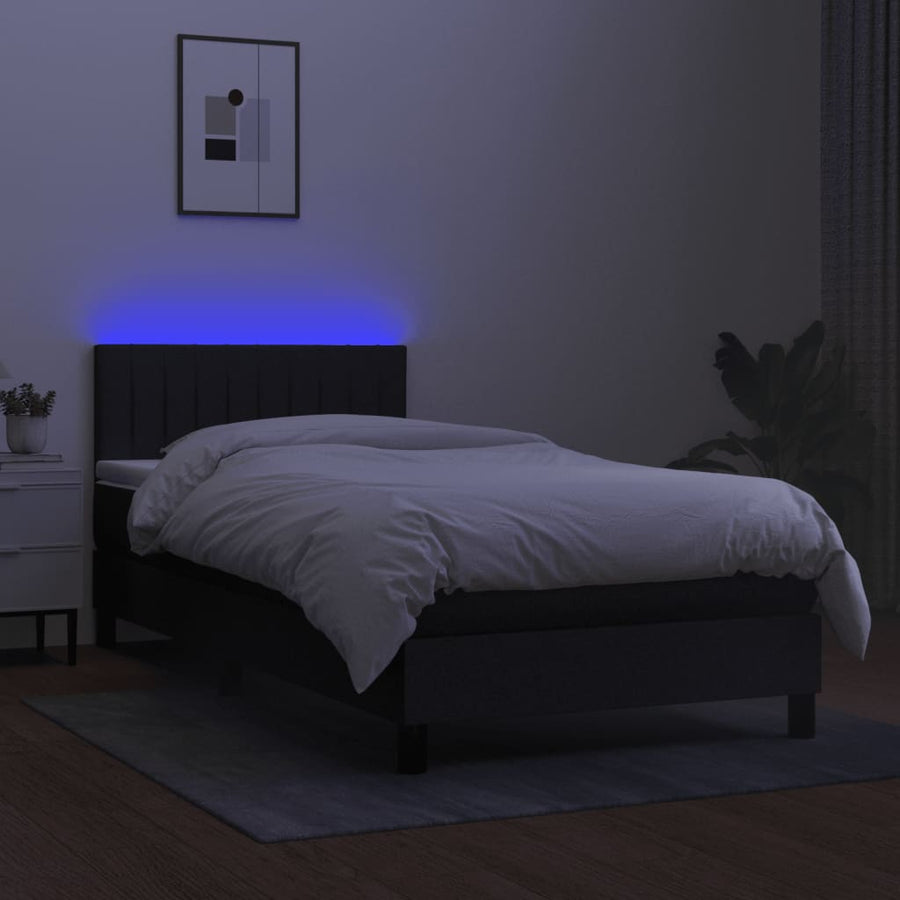 Boxspring Met Matras En Led Stof Zwart 100 x 200 cm Verticale strepen
