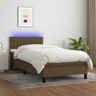 Boxspring Met Matras En Led Stof Donkerbruin 100 x 200 cm Verticale strepen