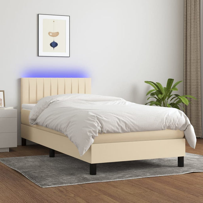 Boxspring met matras en LED stof crèmekleurig 100x200 cm 100 x 200 cm Verticale strepen