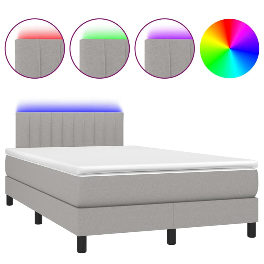 Boxspring Met Matras En Led Stof Lichtgrijs 120 x 200 cm Verticale strepen