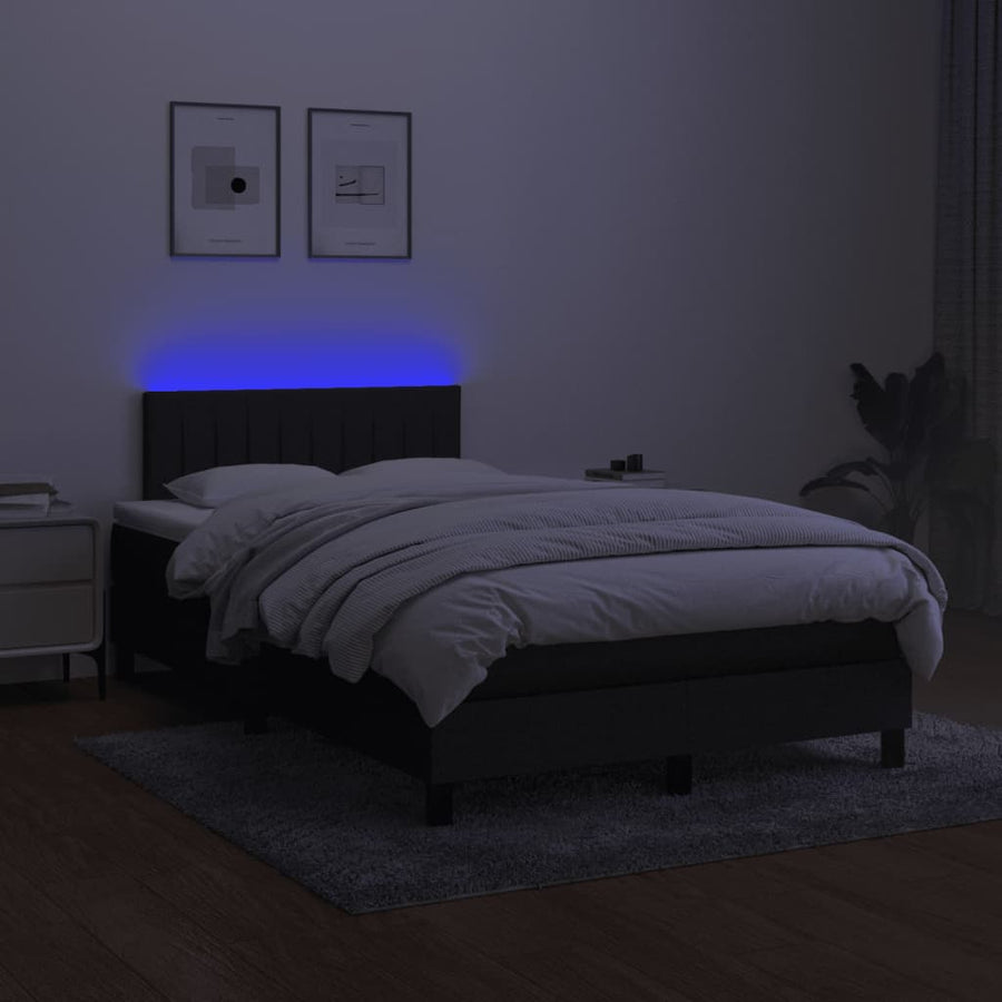 Boxspring Met Matras En Led Stof Zwart 120 x 200 cm Verticale strepen