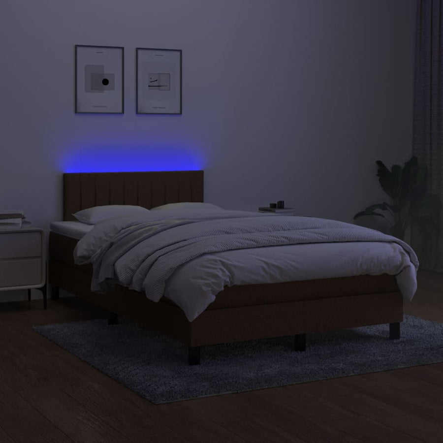 Boxspring Met Matras En Led Stof Donkerbruin 120 x 200 cm Verticale strepen