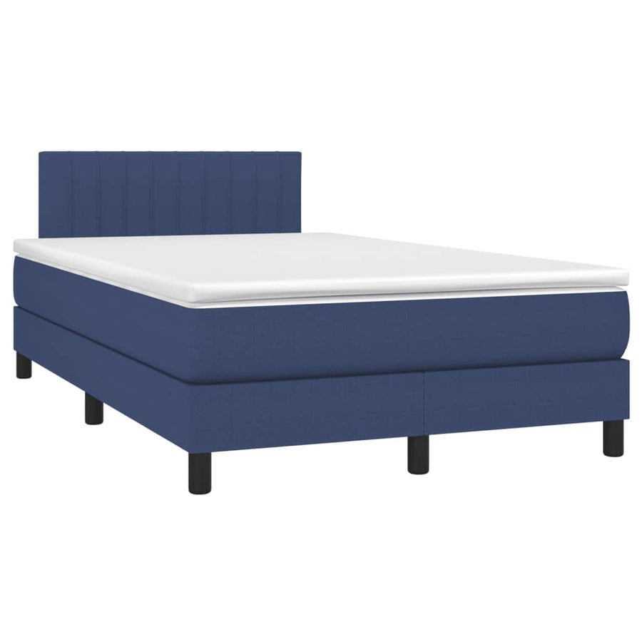 Boxspring Met Matras En Led Stof Blauw 120 x 200 cm Verticale strepen