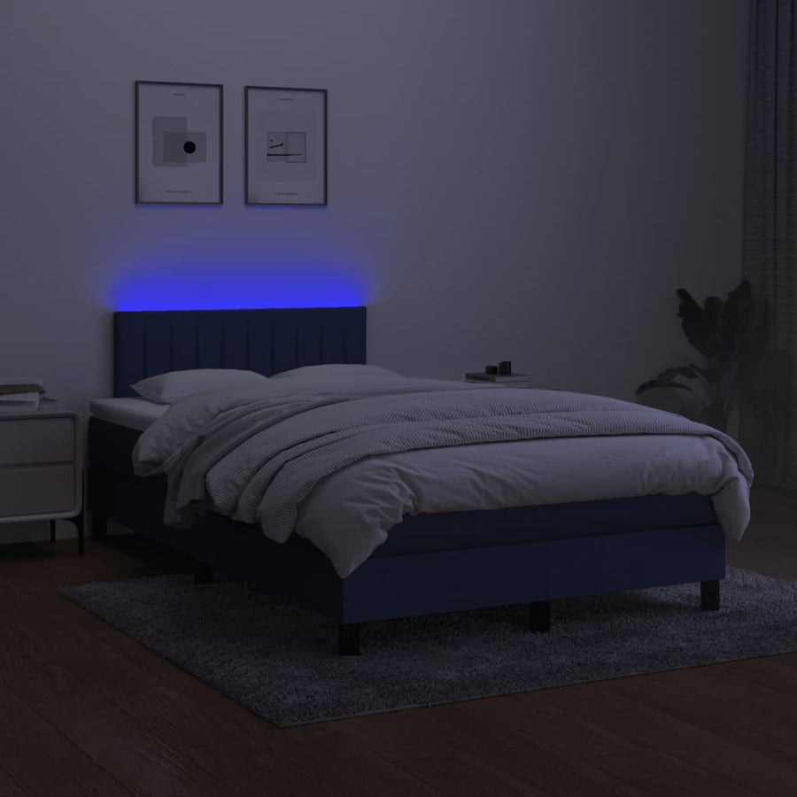 Boxspring Met Matras En Led Stof Blauw 120 x 200 cm Verticale strepen