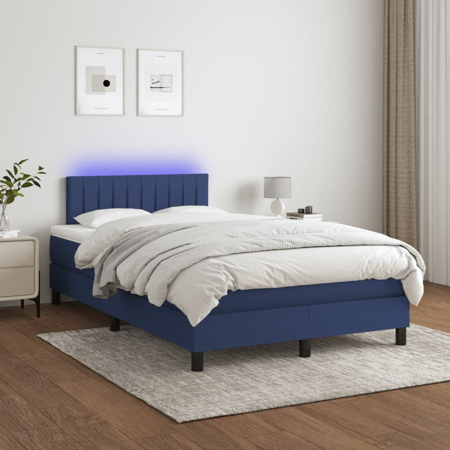 Boxspring Met Matras En Led Stof Blauw 120 x 200 cm Verticale strepen