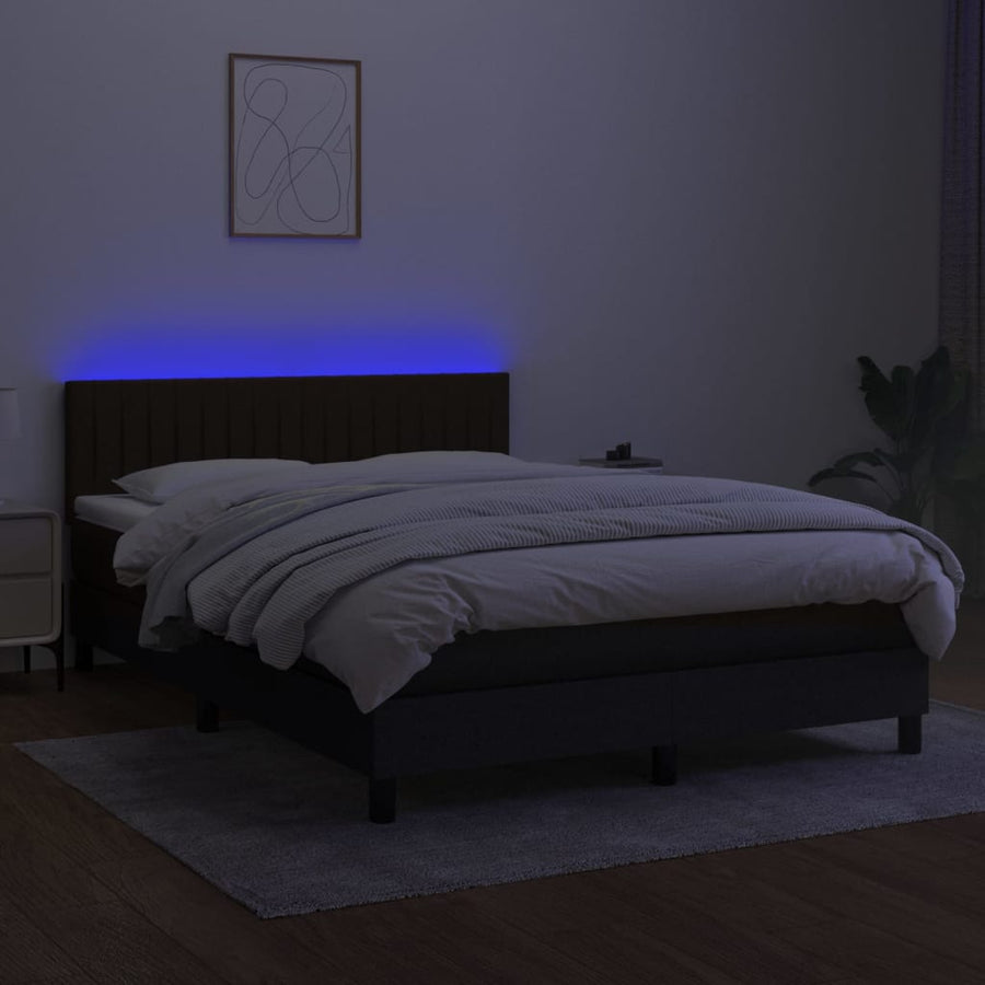 Boxspring Met Matras En Led Stof Zwart 140 x 190 cm Verticale strepen