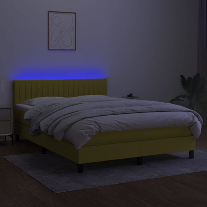 Boxspring Met Matras En Led Stof Blauw 140 x 190 cm Verticale strepen
