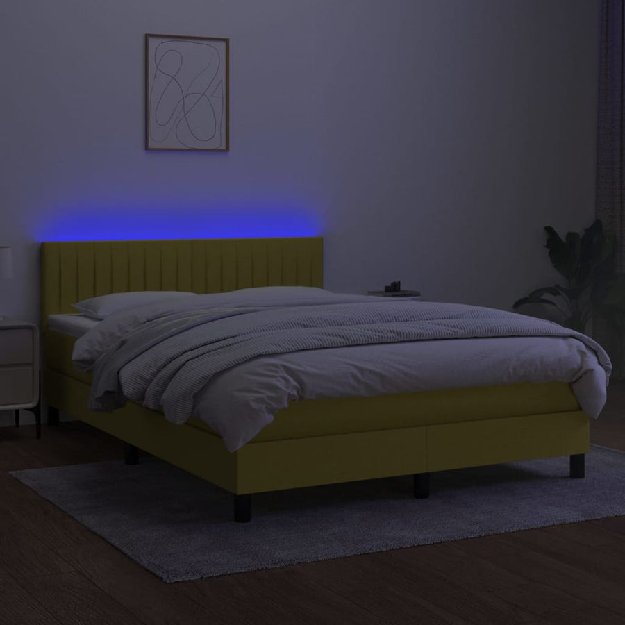 Boxspring Met Matras En Led Stof Blauw 140 x 190 cm Verticale strepen