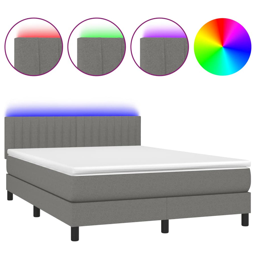 Boxspring Met Matras En Led Stof Donkergrijs 140 x 200 cm Verticale strepen