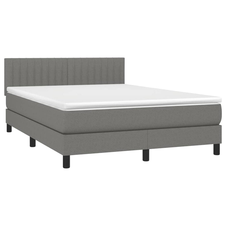 Boxspring Met Matras En Led Stof Donkergrijs 140 x 200 cm Verticale strepen