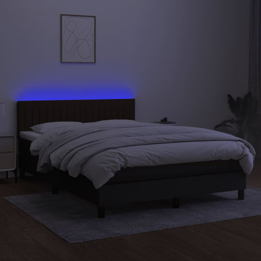 Boxspring Met Matras En Led Stof Zwart 140 x 200 cm Verticale strepen
