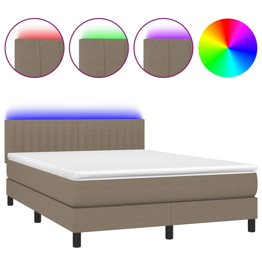 Boxspring Met Matras En Led Stof Taupe 140 x 200 cm Verticale strepen