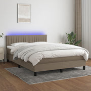 Boxspring 140x200 cm stof taupe met matras en LED
