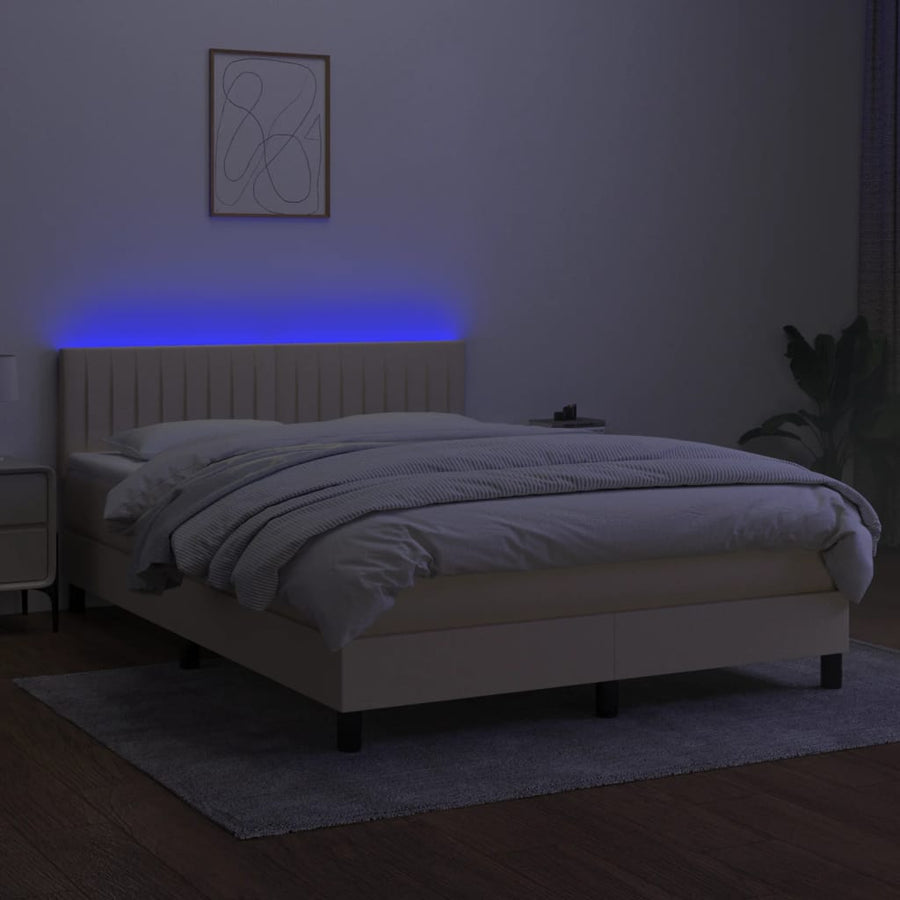 Boxspring met matras en LED stof crèmekleurig 140x200 cm 140 x 200 cm Verticale strepen