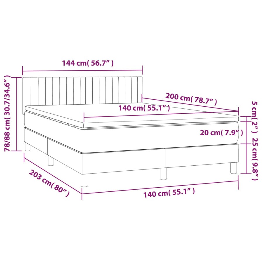 Boxspring met matras en LED stof crèmekleurig 140x200 cm 140 x 200 cm Verticale strepen