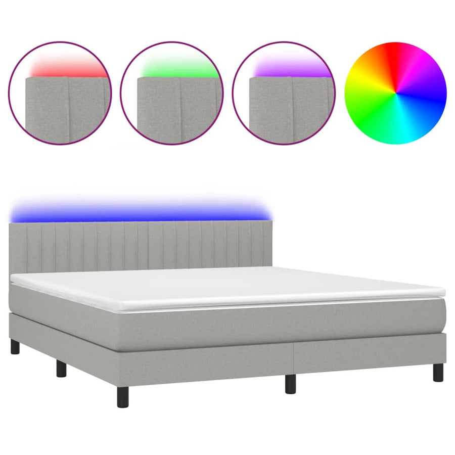 Boxspring Met Matras En Led Stof Lichtgrijs 160 x 200 cm Verticale strepen