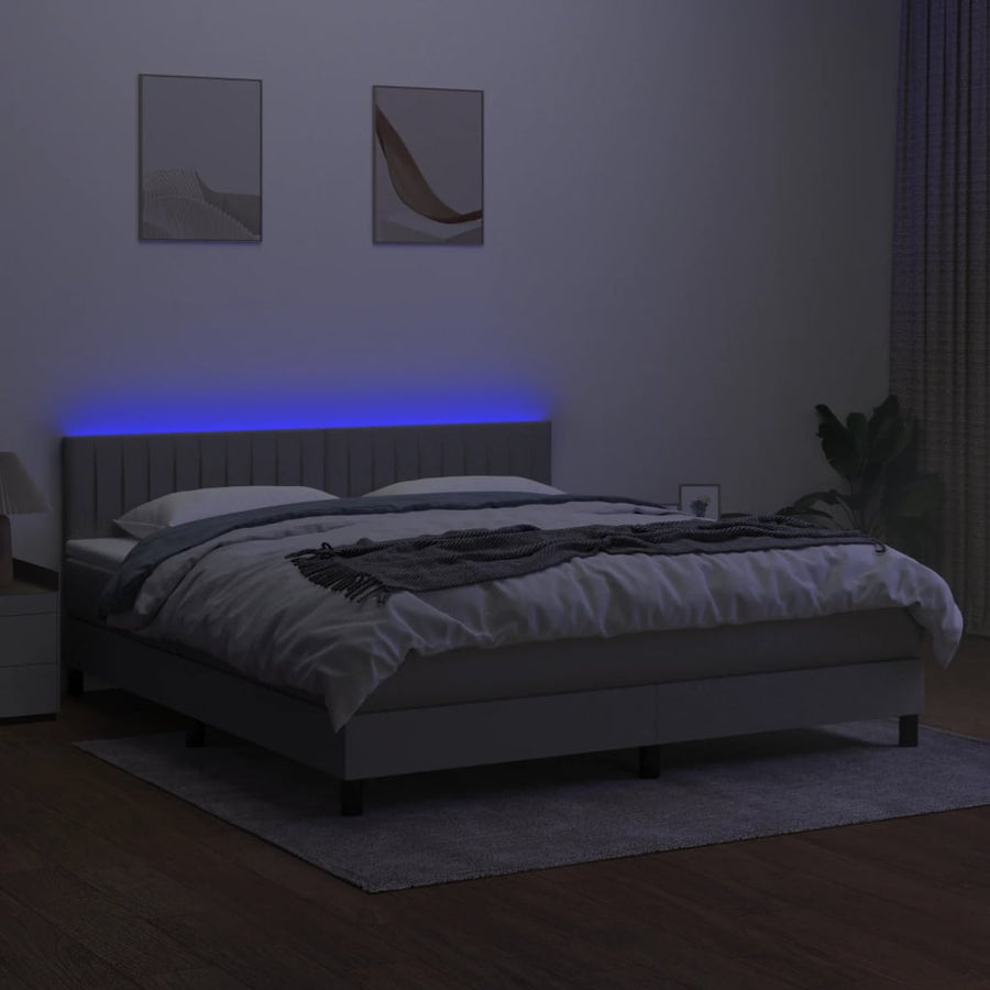 Boxspring Met Matras En Led Stof Lichtgrijs 160 x 200 cm Verticale strepen