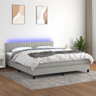 Boxspring Met Matras En Led Stof Lichtgrijs 160 x 200 cm Verticale strepen