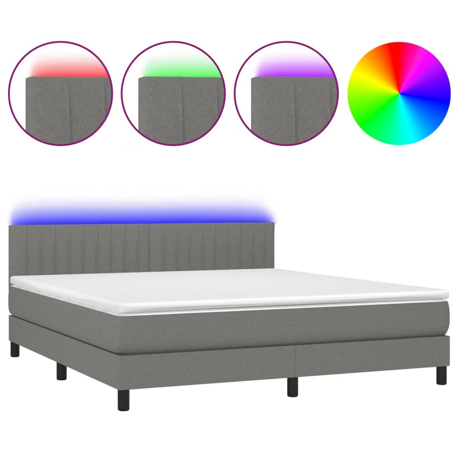 Boxspring Met Matras En Led Stof Donkergrijs 160 x 200 cm Verticale strepen