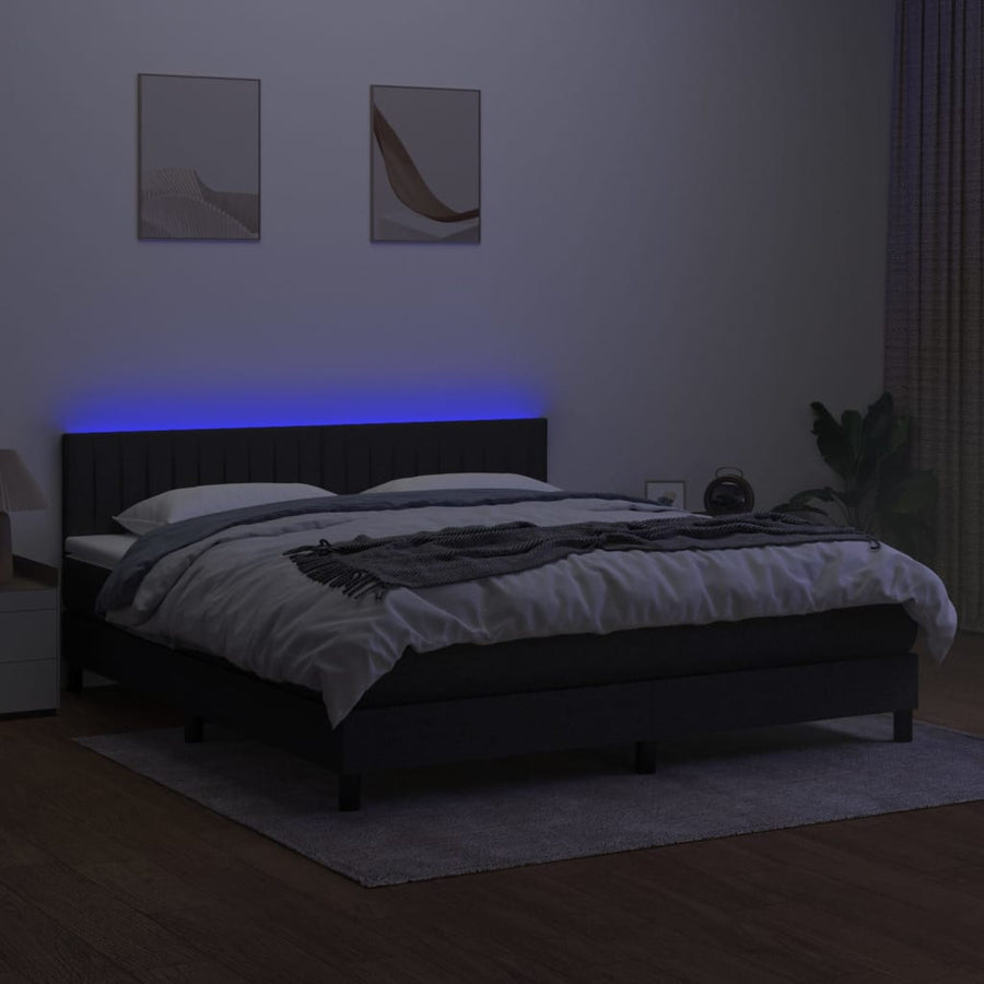 Boxspring Met Matras En Led Stof Zwart 160 x 200 cm Verticale strepen