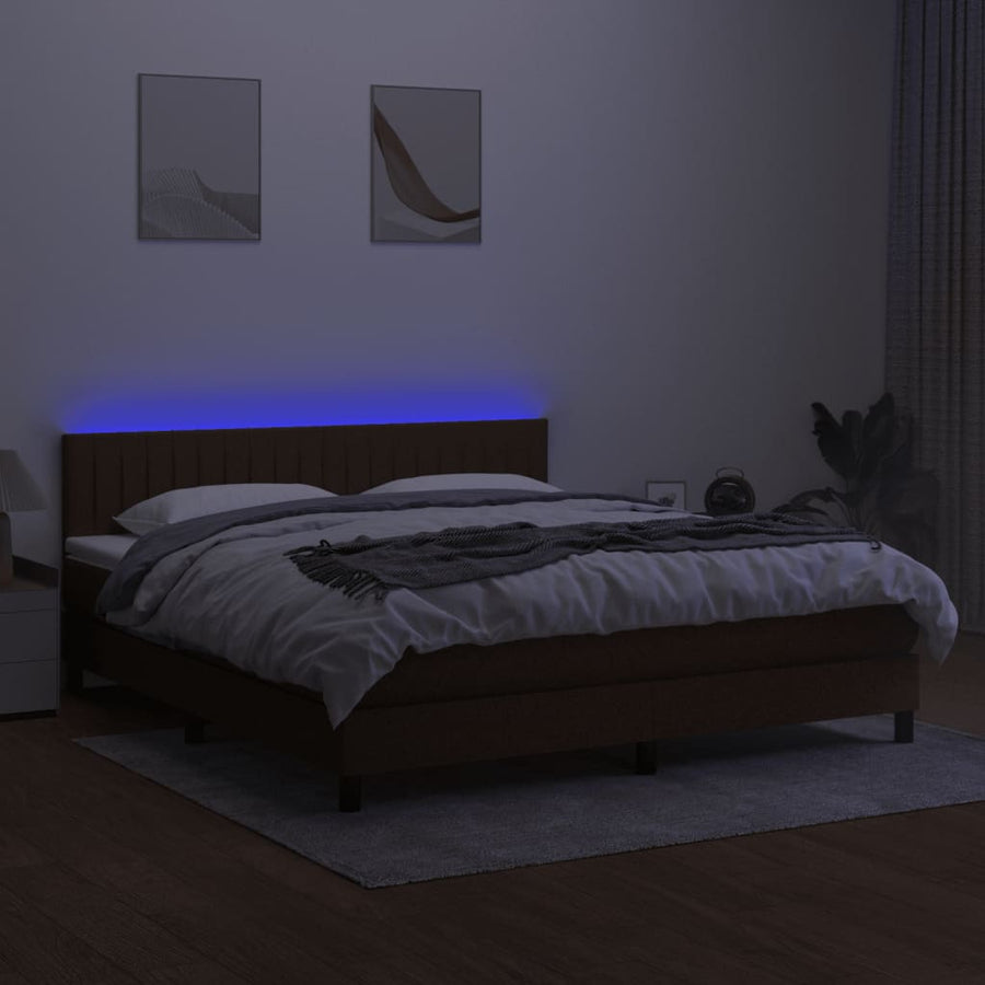Boxspring Met Matras En Led Stof Donkerbruin 160 x 200 cm Verticale strepen