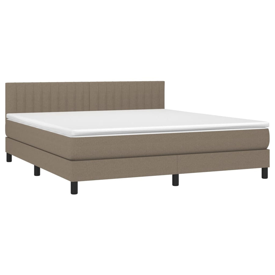 Boxspring met matras en LED stof taupe 160x200 cm 160 x 200 cm Verticale strepen
